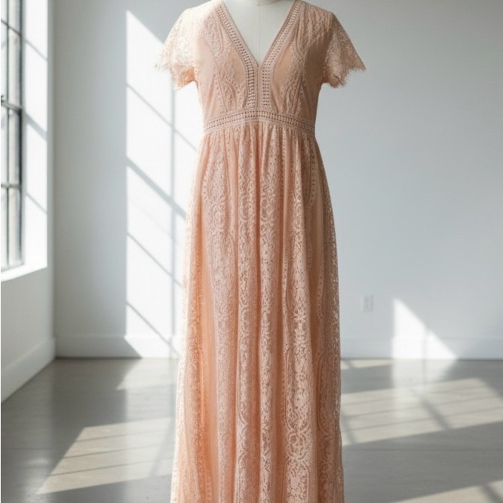 Aakaa Peach Lace Maxi Dress
